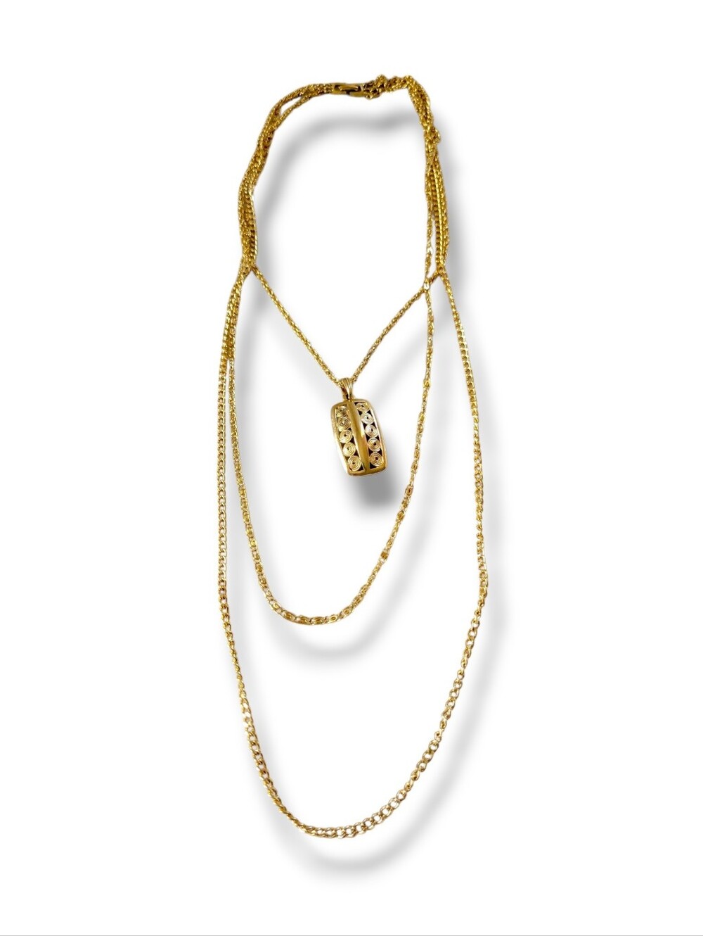 EUC Elegant 80s Boho VTG Gold Tone Layered Pendant Necklace - Picture 2 of 11